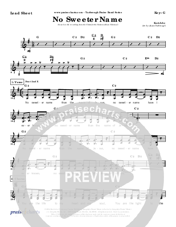 No Sweeter Name Lead Sheet (Kari Jobe)