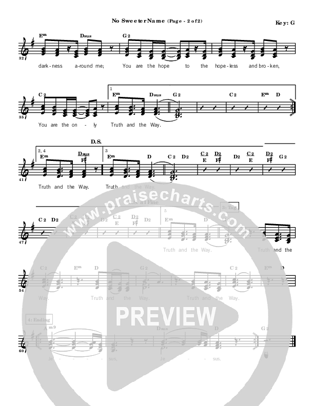 No Sweeter Name Lead Sheet (Kari Jobe)