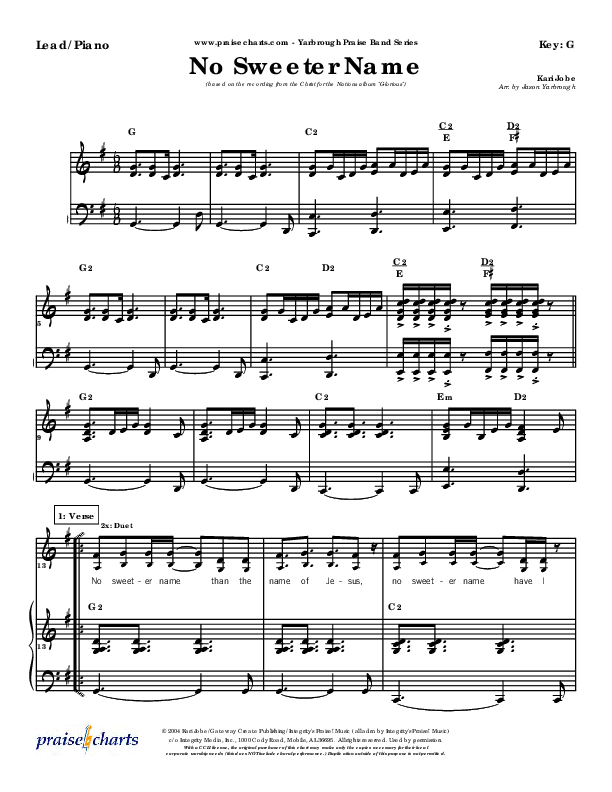 No Sweeter Name Piano/Vocal & Lead (Kari Jobe)