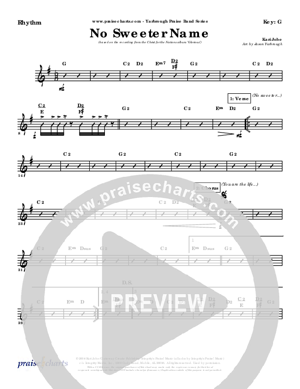 No Sweeter Name Rhythm Chart (Kari Jobe)