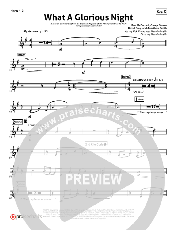 What A Glorious Night French Horn 1/2 (Sidewalk Prophets)