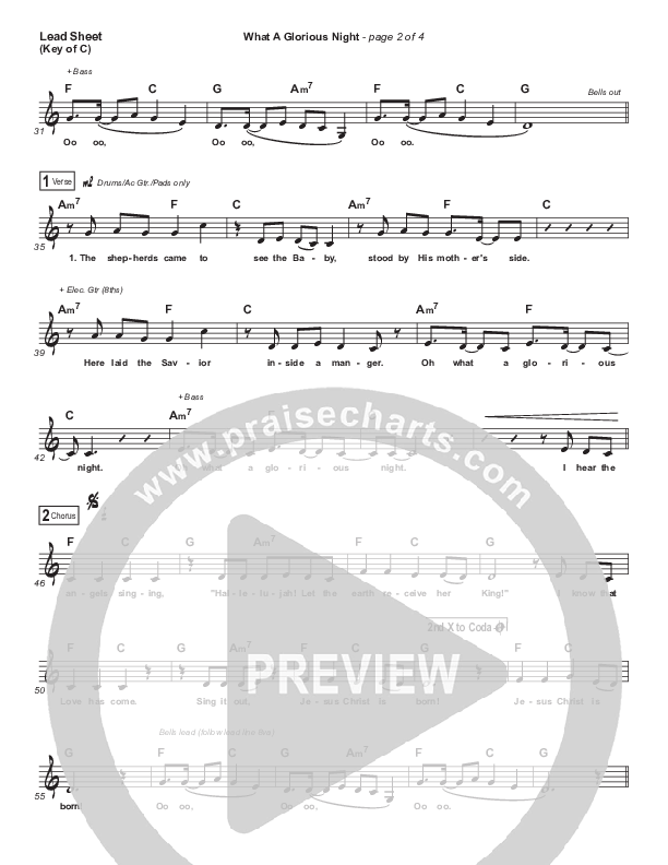 What A Glorious Night Lead Sheet (Melody) (Sidewalk Prophets)