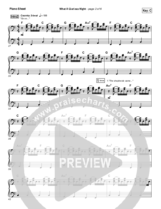 What A Glorious Night Piano Sheet (Sidewalk Prophets)