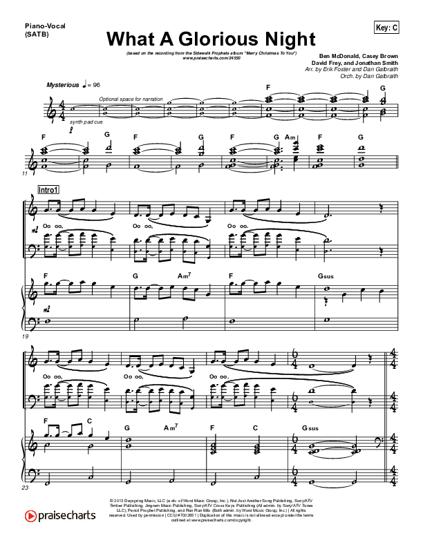 What A Glorious Night Piano/Vocal (SATB) (Sidewalk Prophets)