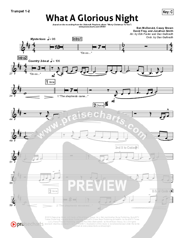 What A Glorious Night Trumpet 1,2 (Sidewalk Prophets)