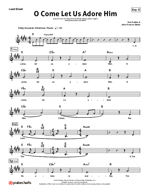 O Come Let Us Adore Him Lead Sheet (Relate Church)