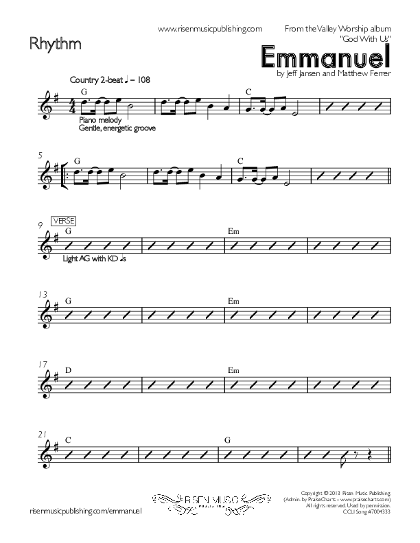 Emmanuel Rhythm Chart (Valley Worship)