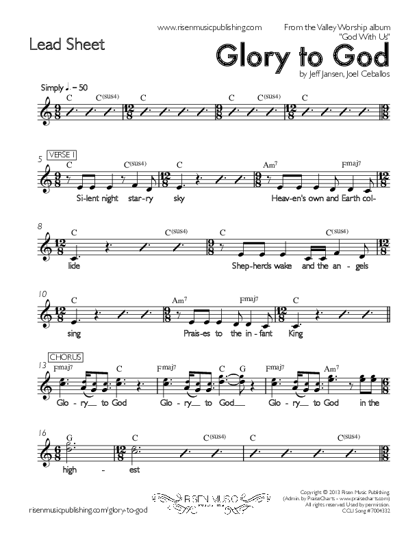 Glory To God Lead Sheet (Valley Worship)