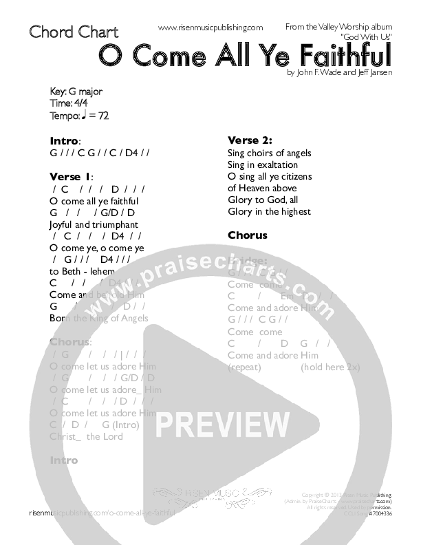 O Come All Ye Faithful Chords & Lyrics (Valley Worship)