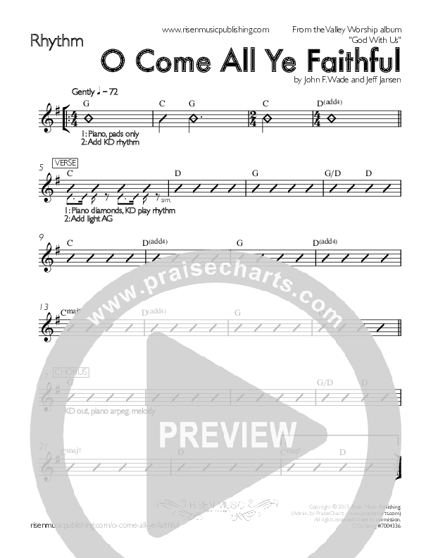 O Come All Ye Faithful Rhythm Chart (Valley Worship)