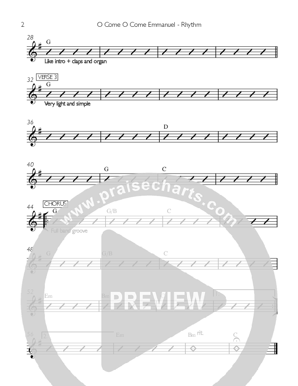 O Come O Come Emmanuel Rhythm Chart (Valley Worship)