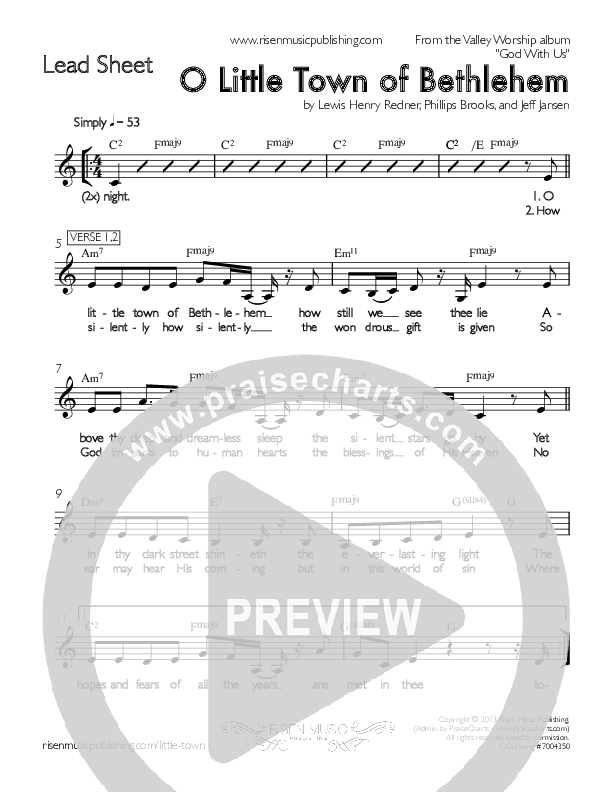 O Little Town Of Bethlehem Lead Sheet (Valley Worship)