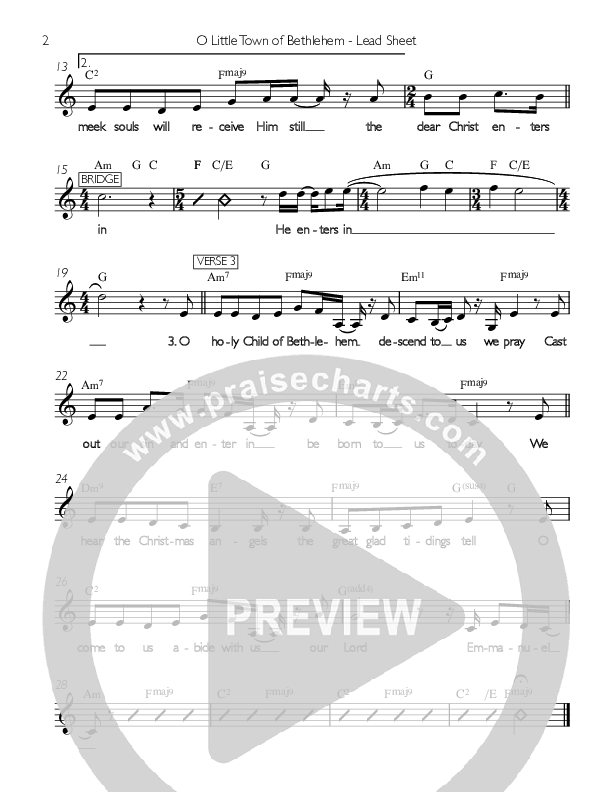 O Little Town Of Bethlehem Lead Sheet (Valley Worship)