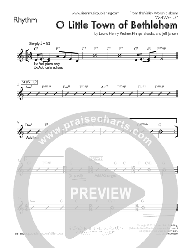 O Little Town Of Bethlehem Rhythm Chart (Valley Worship)