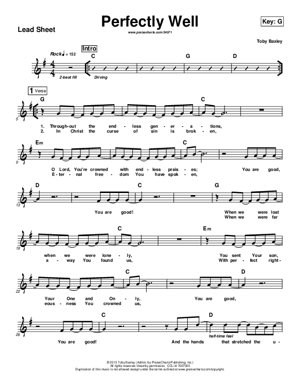 Perfectly Well Lead Sheet (Toby Baxley)