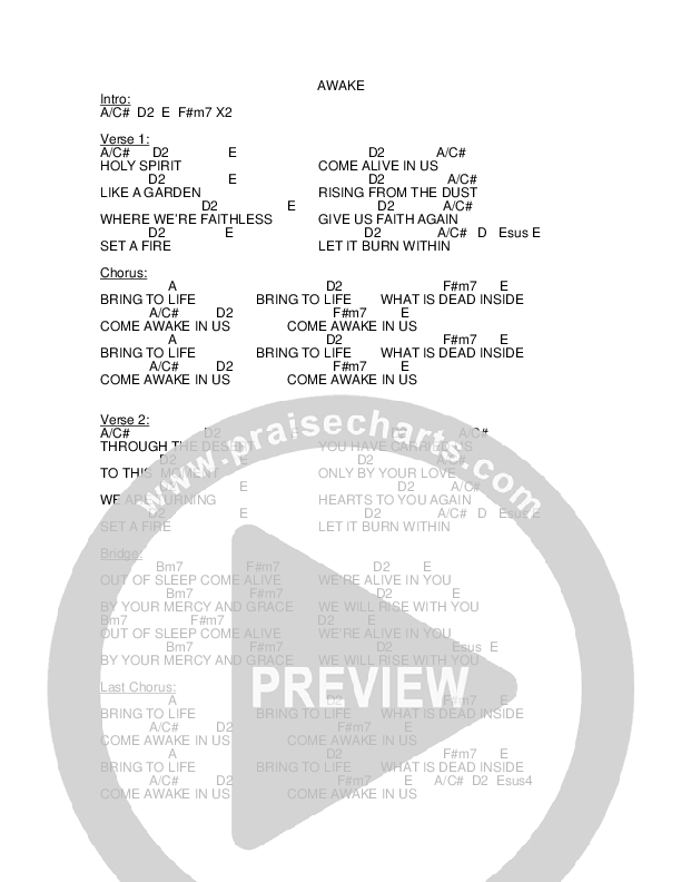 Awake Chords & Lyrics (Jeremy Horn)