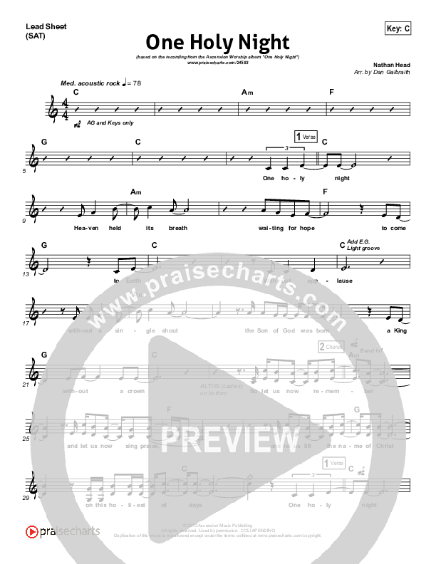 One Holy Night Lead Sheet (SAT) (Ascension Worship)