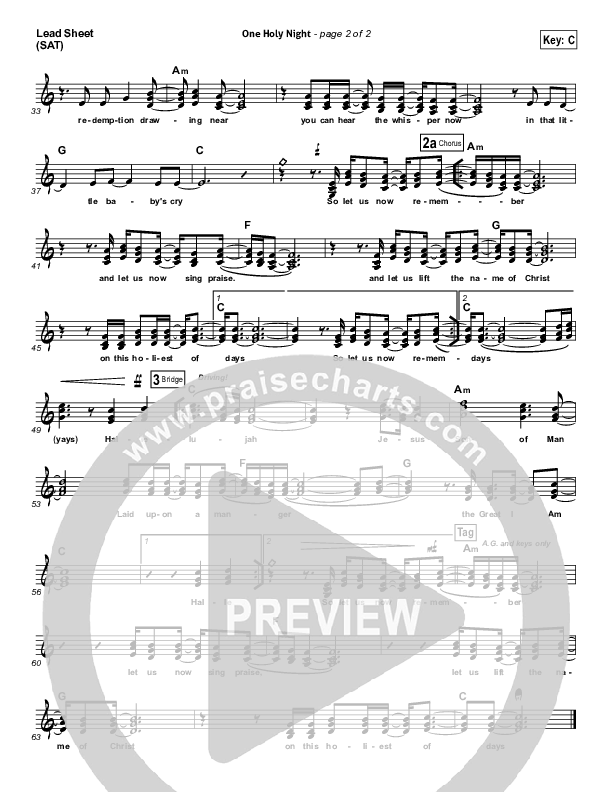 One Holy Night Lead Sheet (SAT) (Ascension Worship)