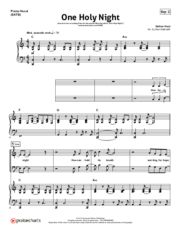 One Holy Night Piano/Vocal (SATB) (Ascension Worship)
