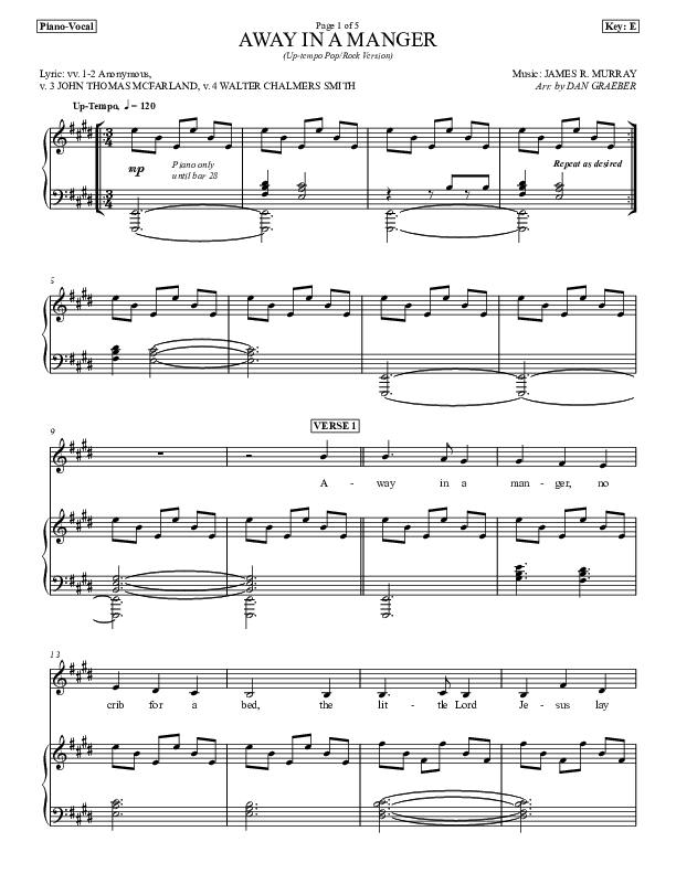 Away In A Manger Piano/Vocal (Dan Graeber)