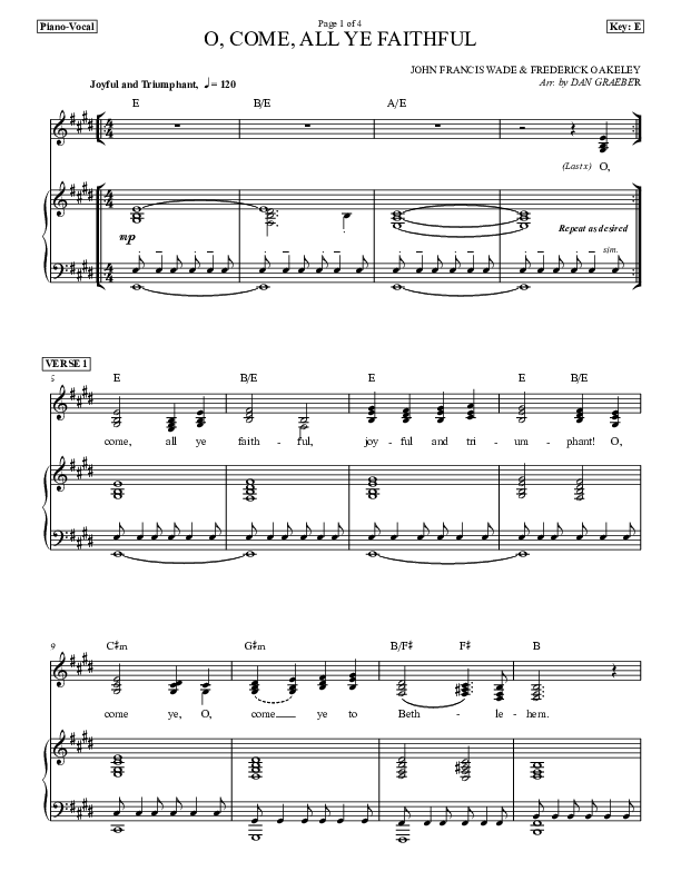O Come All Ye Faithful Piano/Vocal & Lead (Dan Graeber)