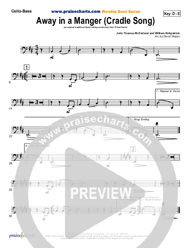 Away In A Manger (Cradle Song) Cello/Bass ( / Traditional Carol / PraiseCharts)