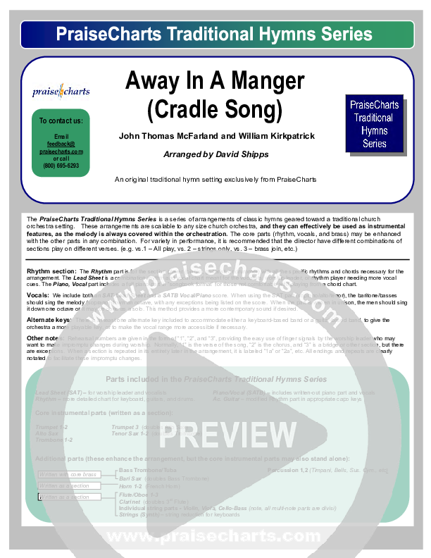 Away In A Manger (Cradle Song) Orchestration ( / Traditional Carol / PraiseCharts)