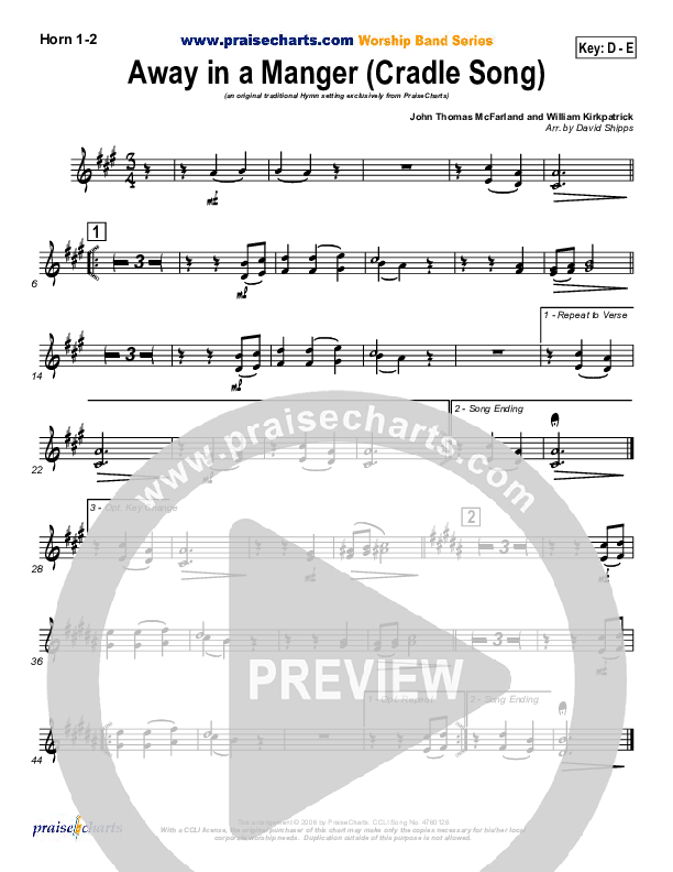 Away In A Manger (Cradle Song) French Horn 1/2 ( / Traditional Carol / PraiseCharts)