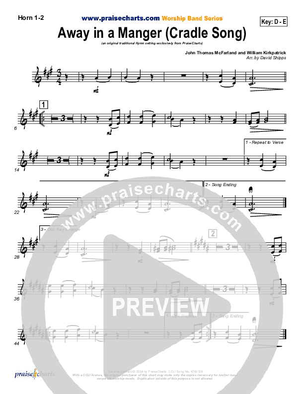 Away In A Manger (Cradle Song) French Horn 1/2 ( / Traditional Carol / PraiseCharts)