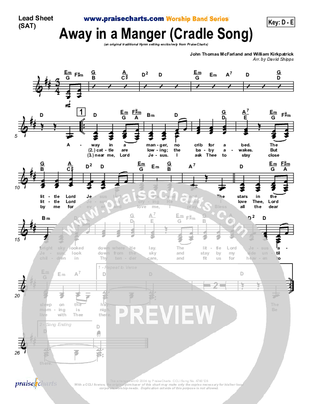 Away In A Manger (Cradle Song) Lead Sheet (SAT) ( / Traditional Carol / PraiseCharts)