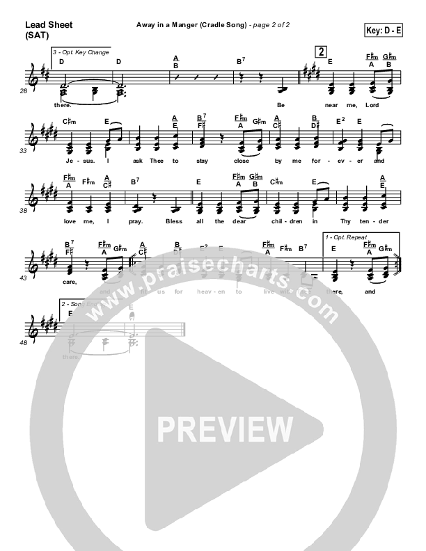 Away In A Manger (Cradle Song) Lead Sheet (SAT) ( / Traditional Carol / PraiseCharts)