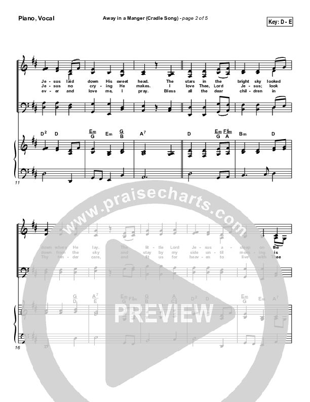 Away In A Manger (Cradle Song) Piano/Vocal & Lead ( / Traditional Carol / PraiseCharts)
