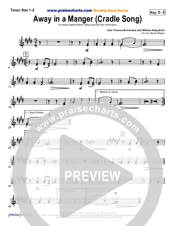 Away In A Manger (Cradle Song) Tenor Sax 1/2 ( / Traditional Carol / PraiseCharts)