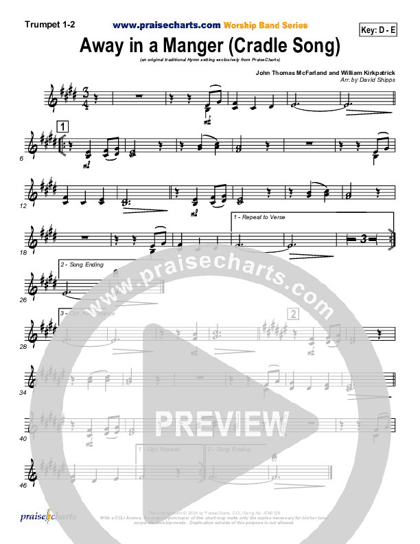 Away In A Manger (Cradle Song) Trumpet 1,2 ( / Traditional Carol / PraiseCharts)
