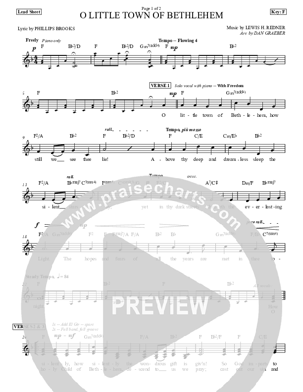 O Little Town Of Bethlehem Lead Sheet (Dan Graeber)
