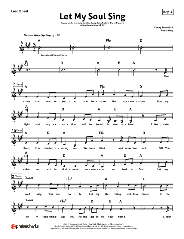Let My Soul Sing Lead Sheet (Casey Darnell / North Point Worship)