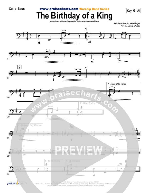 The Birthday Of A King Cello/Bass ( / Traditional Carol / PraiseCharts)