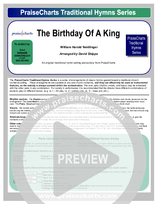 The Birthday Of A King Cover Sheet ( / Traditional Carol / PraiseCharts)