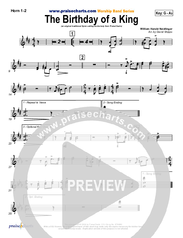 The Birthday Of A King French Horn 1/2 ( / Traditional Carol / PraiseCharts)