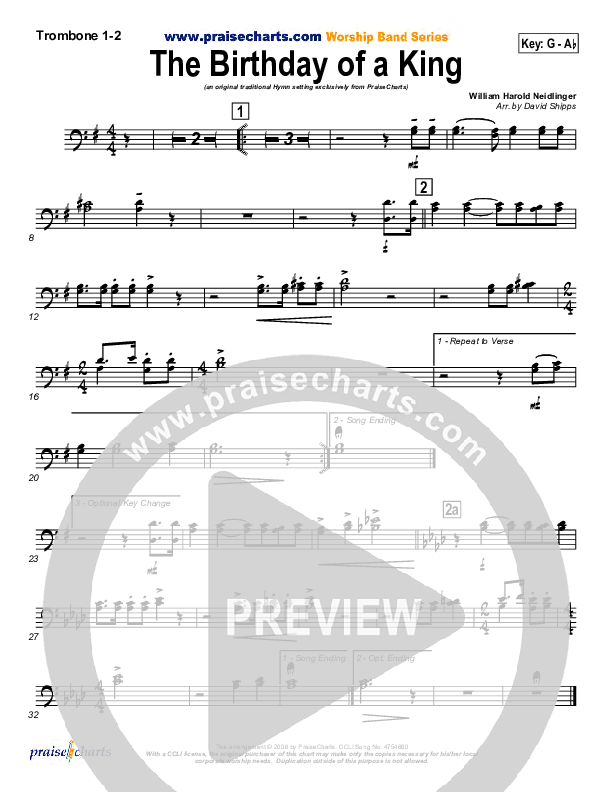 The Birthday Of A King Trombone 1/2 ( / Traditional Carol / PraiseCharts)