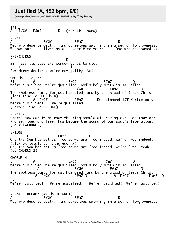 Justified Chords & Lyrics (Toby Baxley)