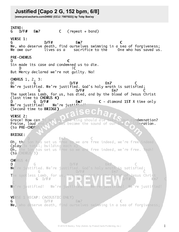 Justified Chords & Lyrics (Toby Baxley)