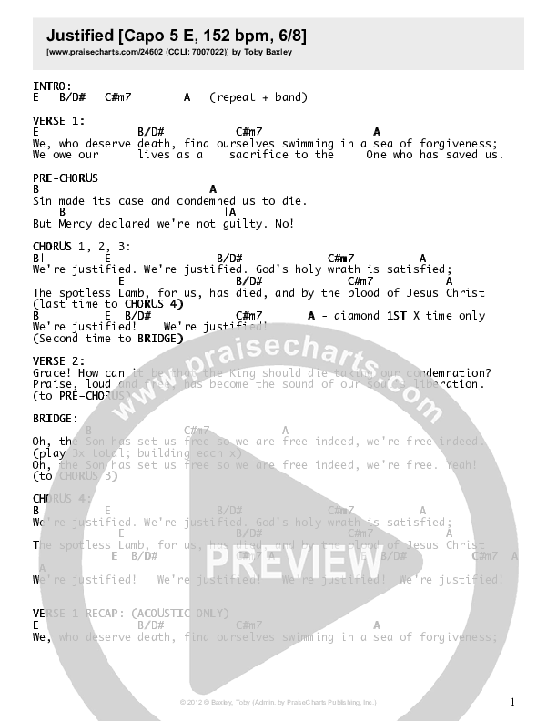 Justified Chords & Lyrics (Toby Baxley)