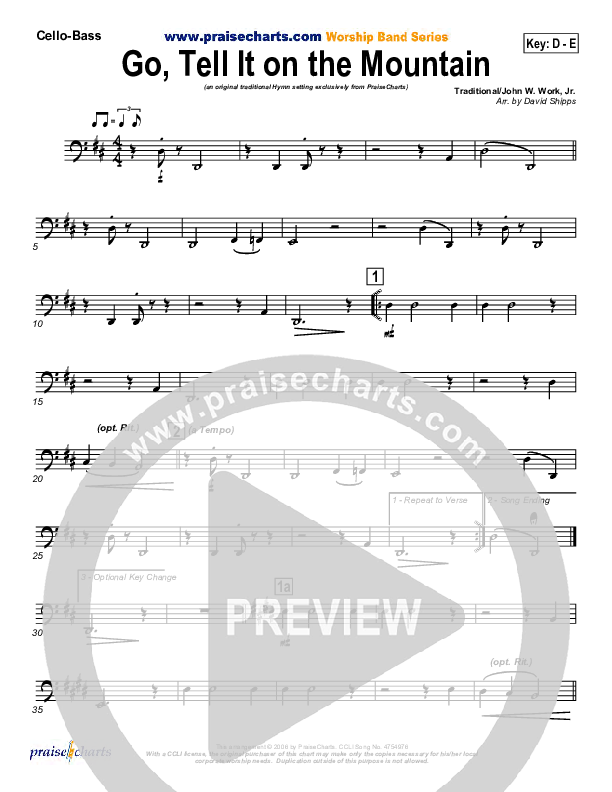 Go Tell It On The Mountain Cello/Bass (Traditional Carol / PraiseCharts)