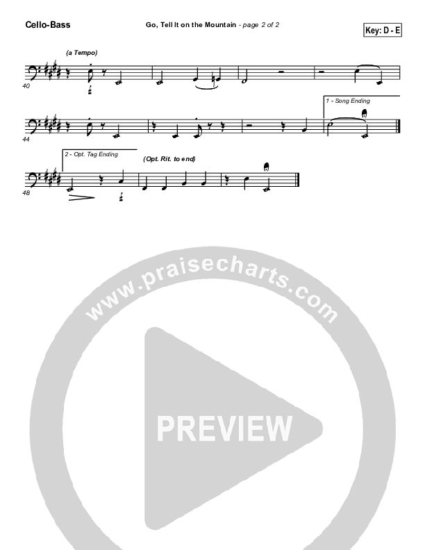 Go Tell It On The Mountain Cello/Bass (Traditional Carol / PraiseCharts)