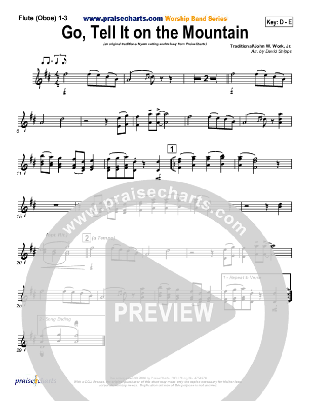 Go Tell It On The Mountain Flute/Oboe 1/2/3 (Traditional Carol / PraiseCharts)