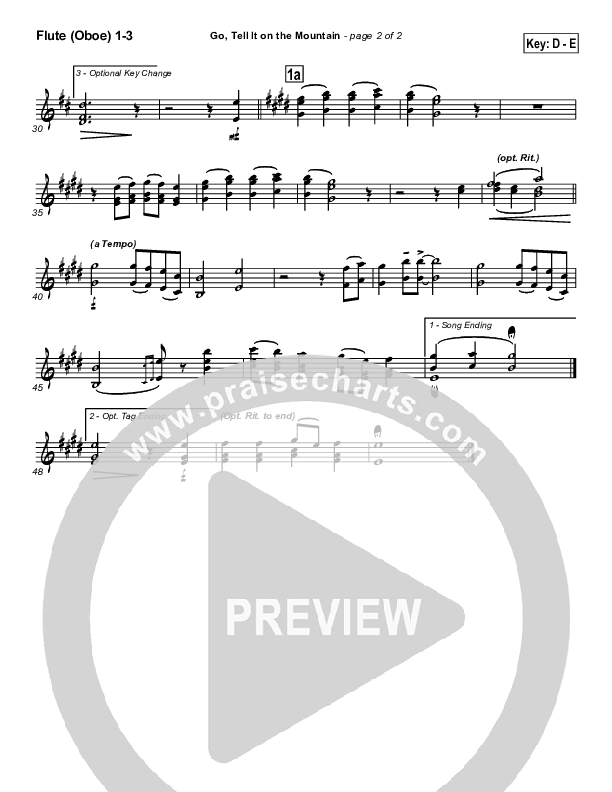 Go Tell It On The Mountain Flute/Oboe 1/2/3 (Traditional Carol / PraiseCharts)