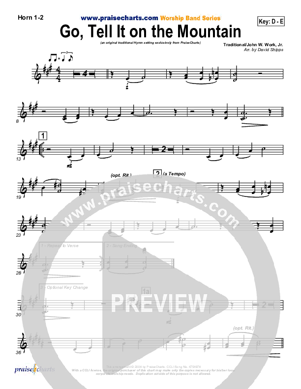 Go Tell It On The Mountain French Horn 1/2 (Traditional Carol / PraiseCharts)