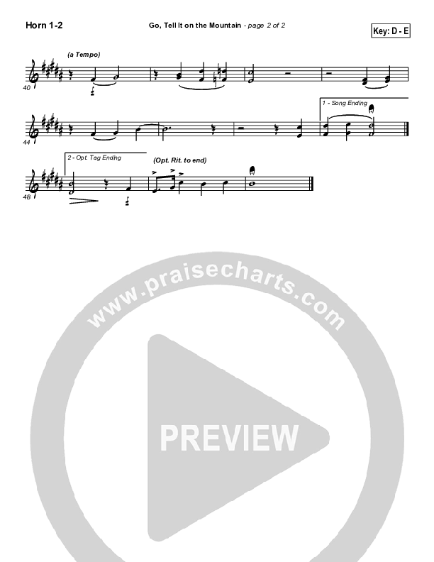 Go Tell It On The Mountain French Horn 1/2 (Traditional Carol / PraiseCharts)