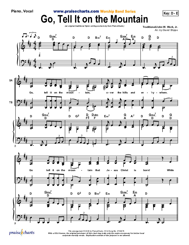 Go Tell It On The Mountain Piano/Vocal (SATB) (Traditional Carol / PraiseCharts)